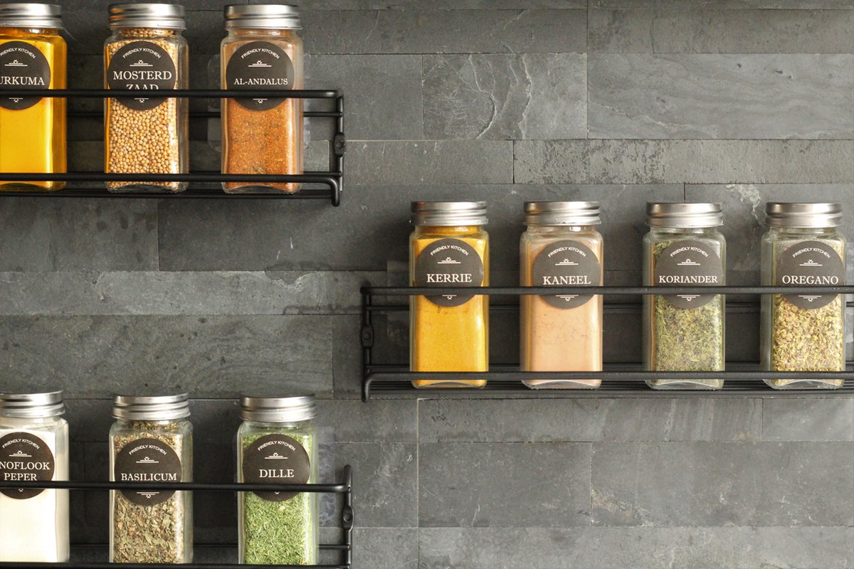 Merkloos Friendly Kitchen - Zwart Ophangbaar Kruidenrek - Modern Strak Kruidenrekje - Staal
