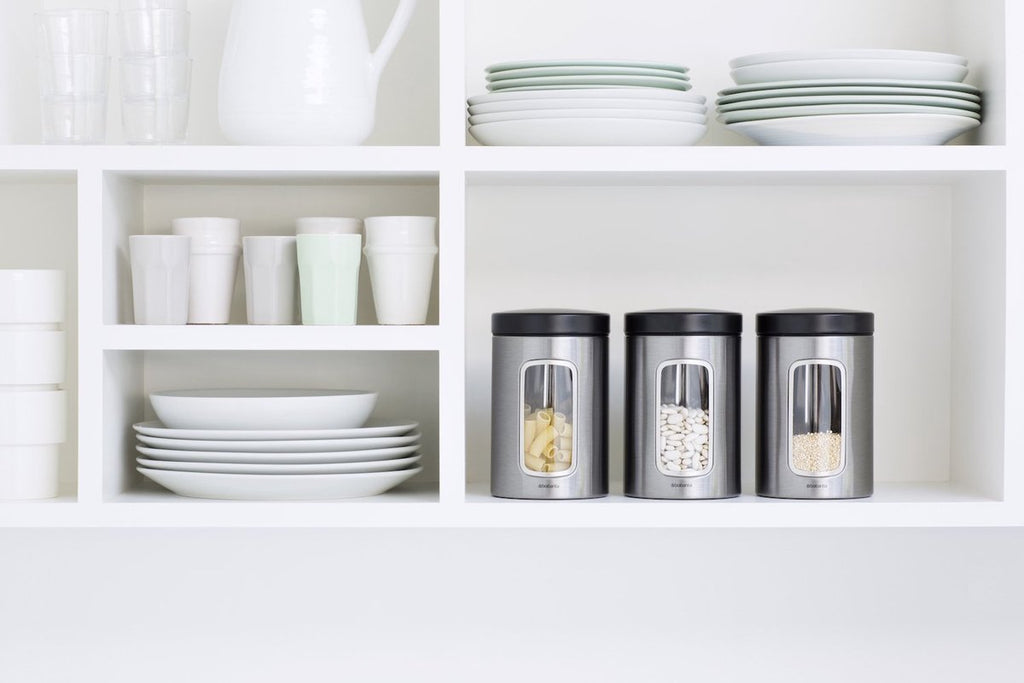  Brabantia Voorraadbus - 1,4 L - Matt Steel Fingerprint Proof / Matt Black Deksel - Met Venster