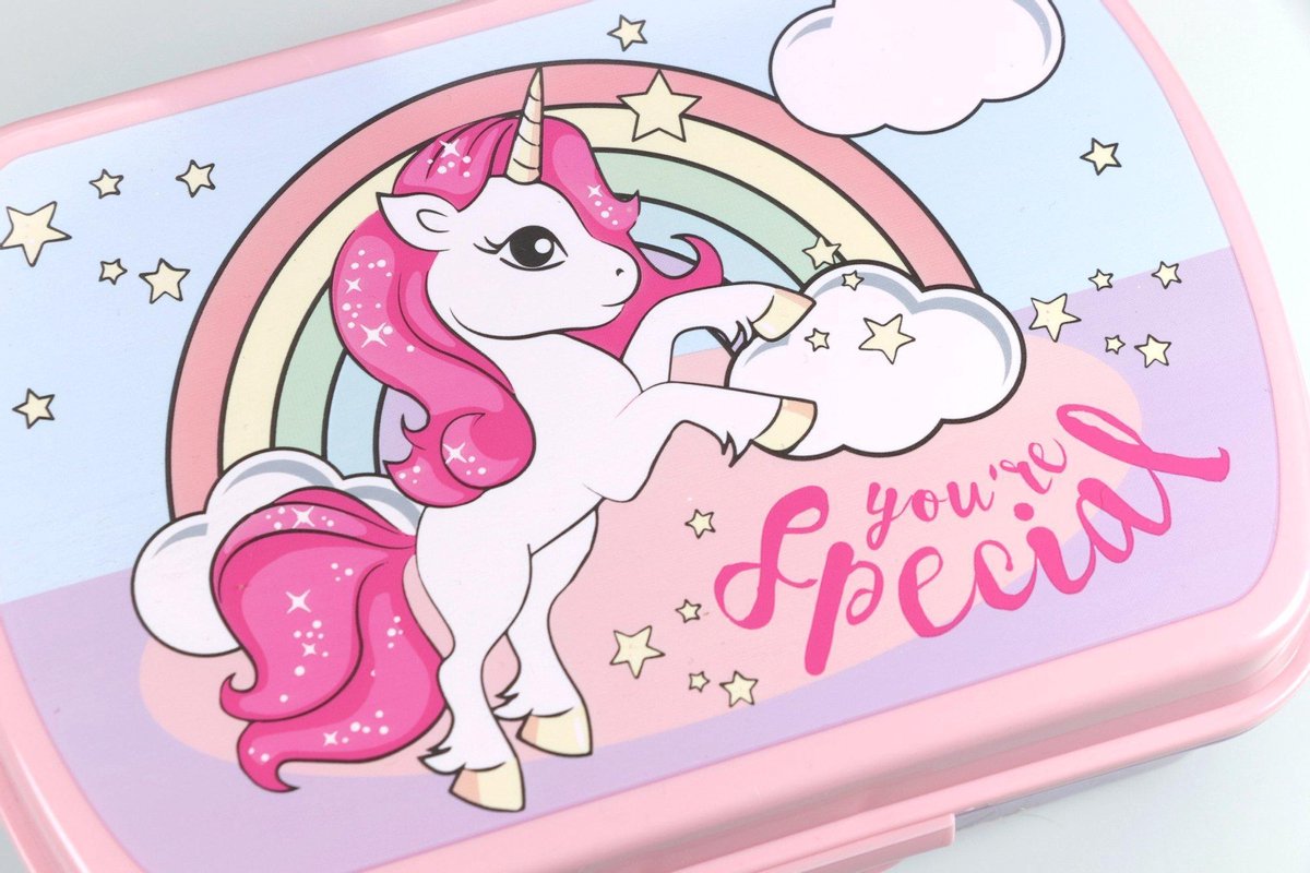  Broodtrommel + Drinkfles Unicorn | Lunchbox Voor Kinderen | Eenhoorn Roze LS03a
