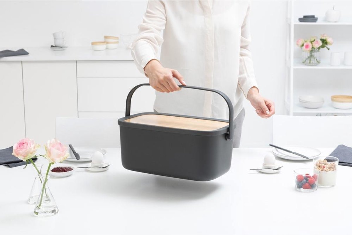  Brabantia Nic Broodtrommel - Met Bamboe Deksel - Dark Grey