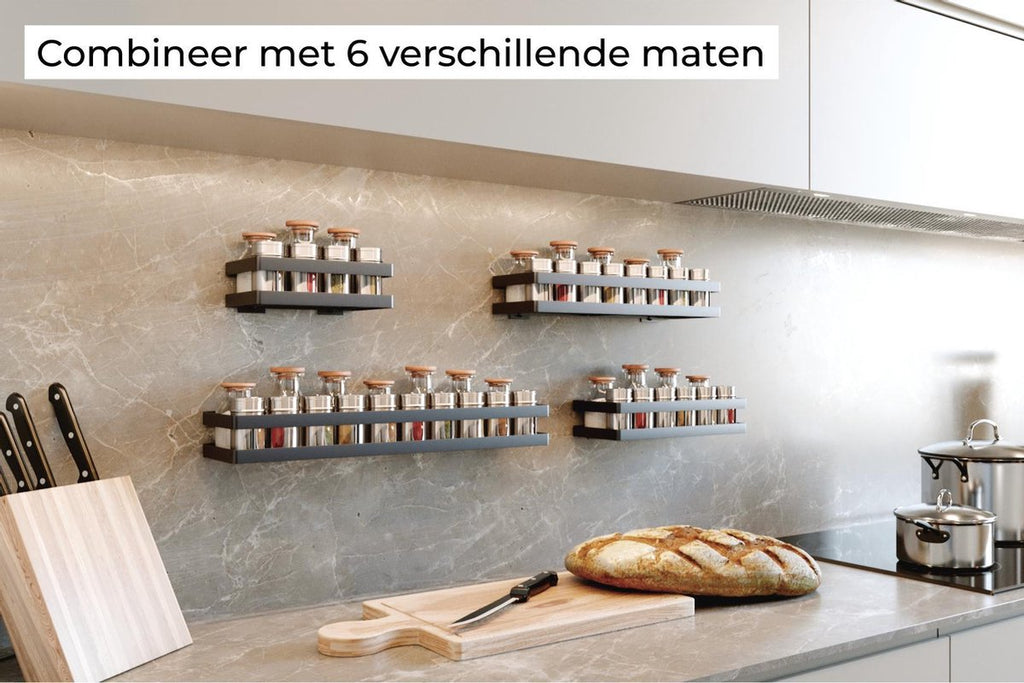  Noswo Kruidenrek Ophangbaar - Kruidenrek Voor Kruidenpotjes - Keukenrek Hangend - 50 Cm - Zwart
