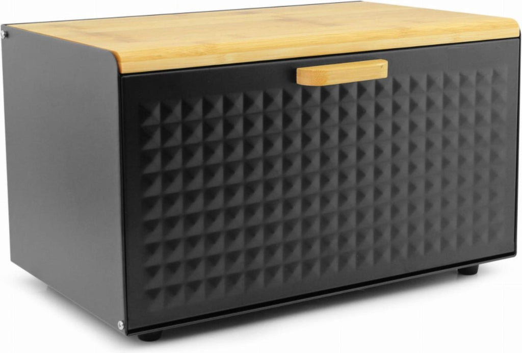  Luxe Broodtrommel Zwart Met Bamboe - Brood Bewaardoos - 36x21x21CM - Rechthoekig