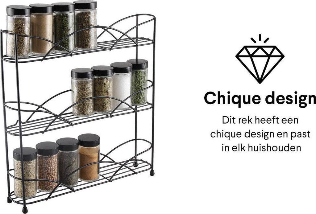  Zindoo - Kruidenrek - Standaard - 3-laags - Ophangbaar - 18 Kruiden Potjes - Anti-slip Pootjes - Spice Rack - Specerijenrek - Keukenorganizer - Keukenaccessoires