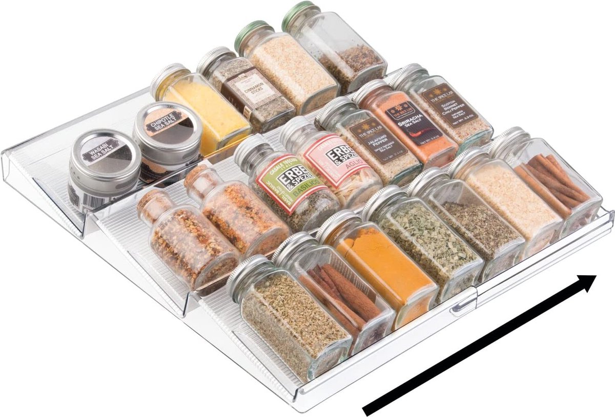  Kruidenrek - Lade-organizer - Voor Keuken, Badkamer En Kantoor - Voor Kruiden En Specerijen - Uitschuifbaar/3 Verdiepingen - Transparant