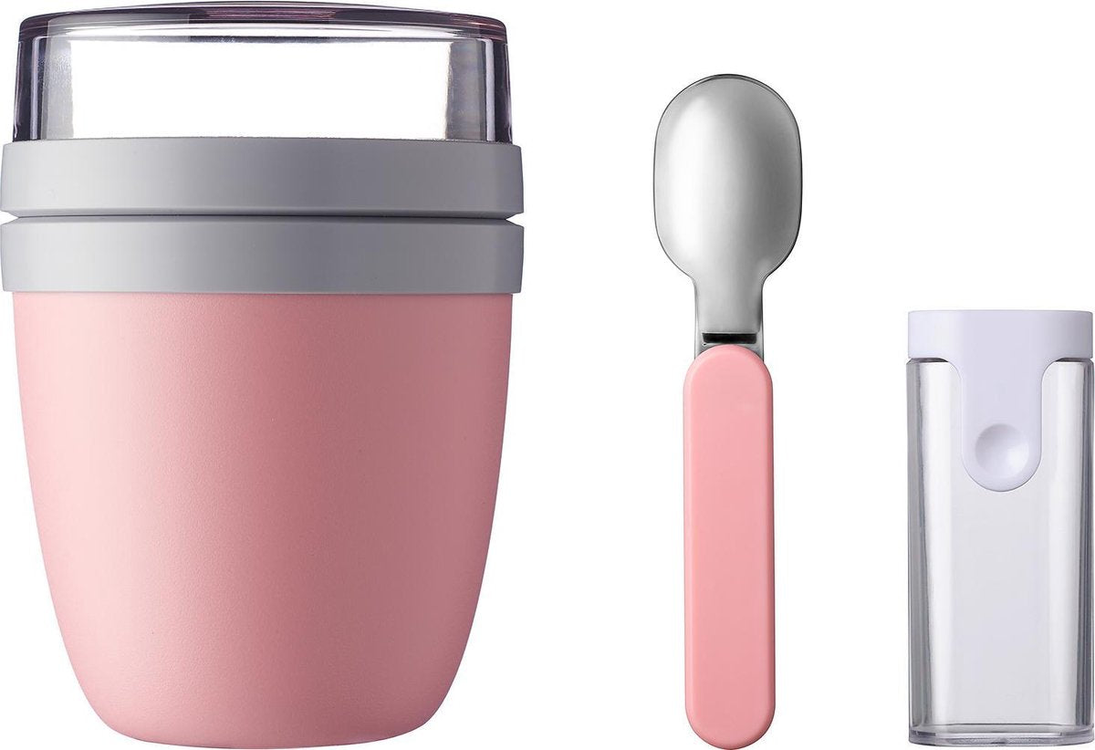 Mepal - Lunchpot + Vouwlepel Ellipse - Nordic Pink - Yoghurtbeker Met Lepel - Muesli Beker To Go - Geschikt Voor Vriezer, Magnetron En Vaatwasser.