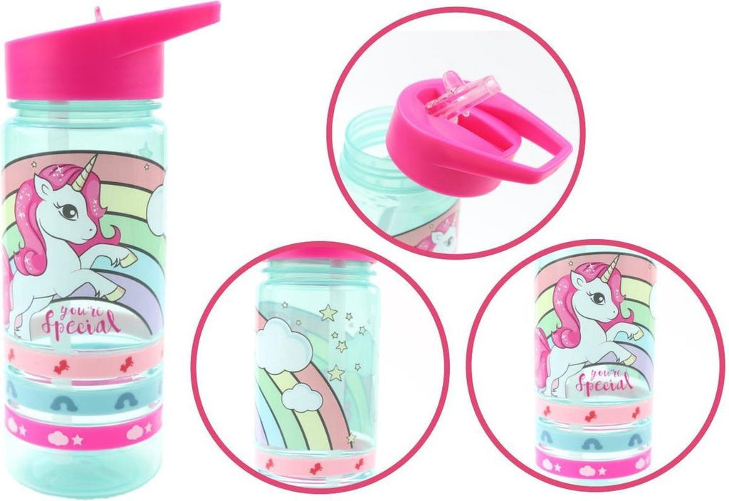  Unicorn Broodtrommel + PET Drinkfles Lichtblauw | Eenhoorn Lunchbox Set Voor Meisjes LS22
