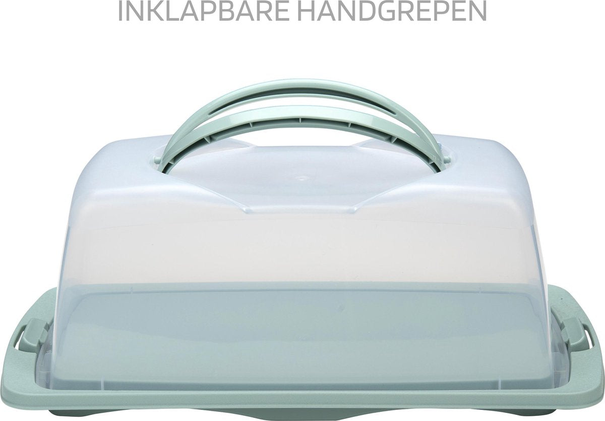 Merkloos Spesely® Pastel Groen Taart Bewaardoos Met Deksel En Inklapbare Handgrepen - Rechthoek - 39x19xH15cm - Vershouddoos - Transparant - Opbergdoos Taart - Taartdoos - Cakedoos - Taartdoos Met Deksel - Boîte à Gâteaux