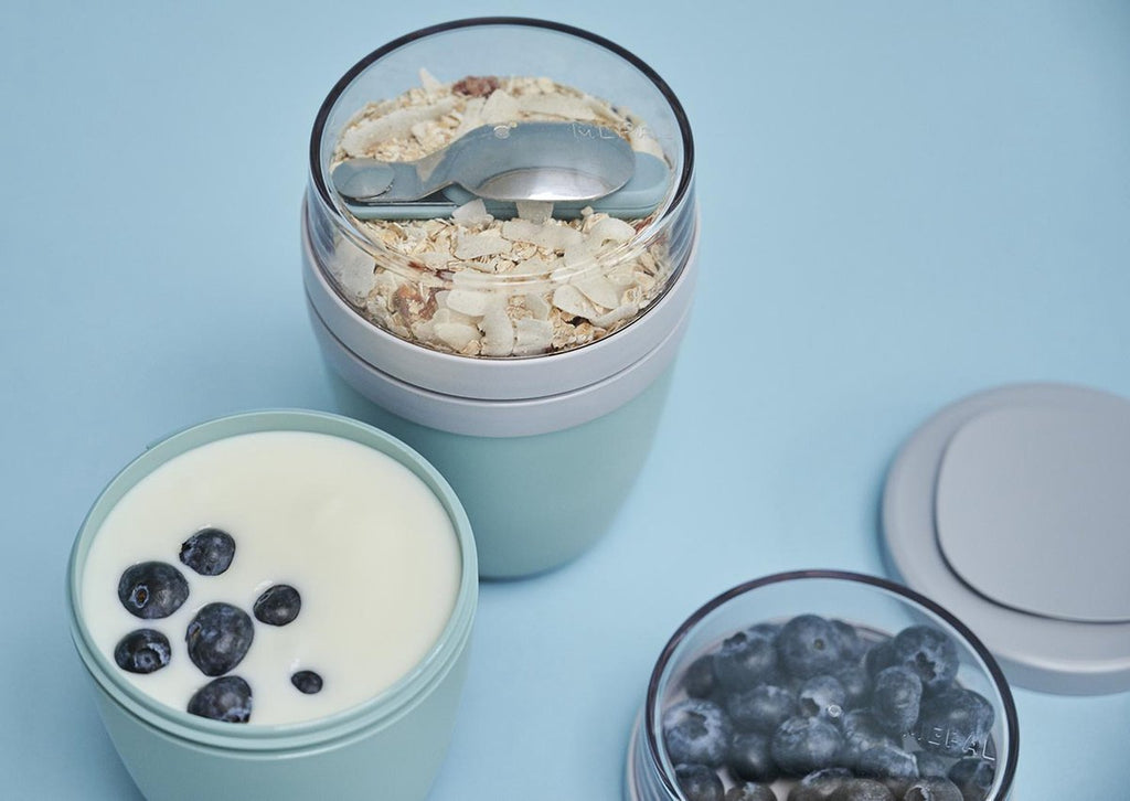  Mepal - Lunchpot + Vouwlepel Ellipse - Nordic Denim - Yoghurtbeker Met Lepel - Muesli Beker To Go - Geschikt Voor Vriezer, Magnetron En Vaatwasser.