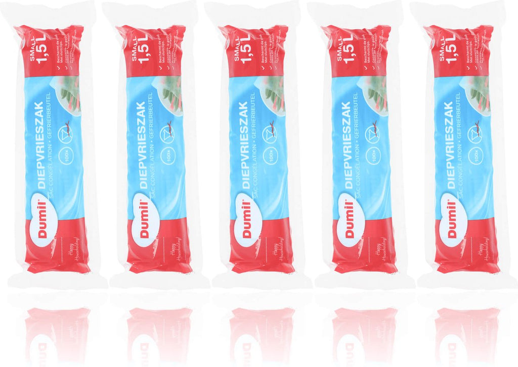  Dumil® | 5 Rollen A 100 Diepvrieszakjes Sluitstrip Small 1,5 Liter | Freezerbag
