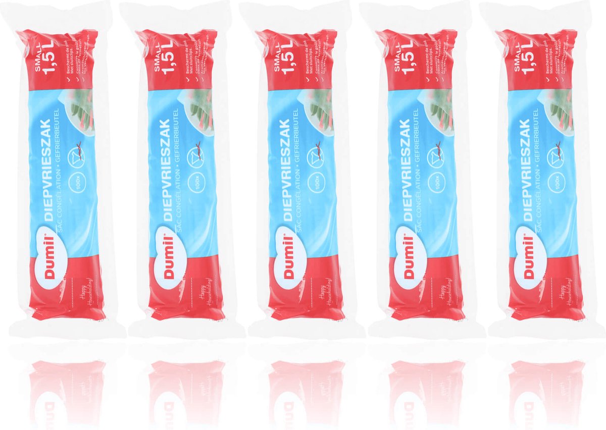  Dumil® | 5 Rollen A 100 Diepvrieszakjes Sluitstrip Small 1,5 Liter | Freezerbag