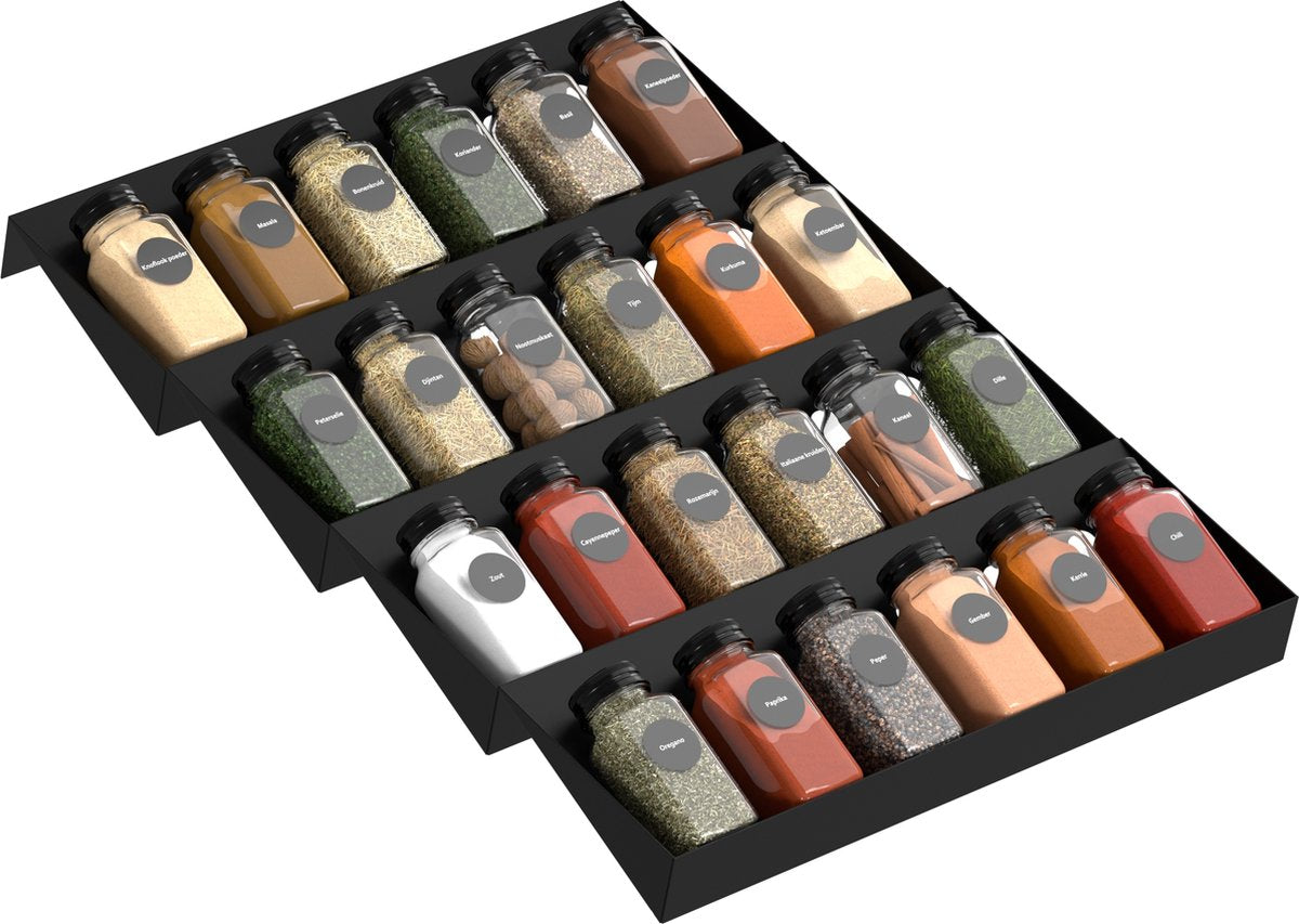  Noswo Kruidenrek Lade - 4 Laags - Voor 28 Kruidenpotjes - RVS - Kruiden Organizer - Keukenlade Organiser