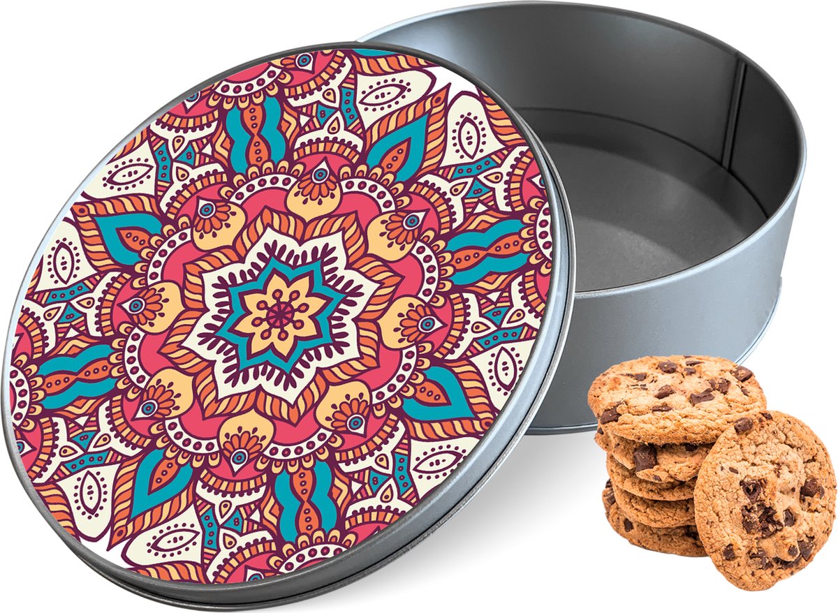  Koektrommel Mandala Hippie Rond - Bewaarblik 15x15x5 Cm