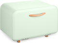  Navaris Metalen Broodtrommel Met Klapdeksel - Vershouddoos Voor Brood - 35 X 24 X 23 Cm - Van Ijzer Met Houten Details In Mintgroen
