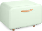  Navaris Metalen Broodtrommel Met Klapdeksel - Vershouddoos Voor Brood - 35 X 24 X 23 Cm - Van Ijzer Met Houten Details In Mintgroen