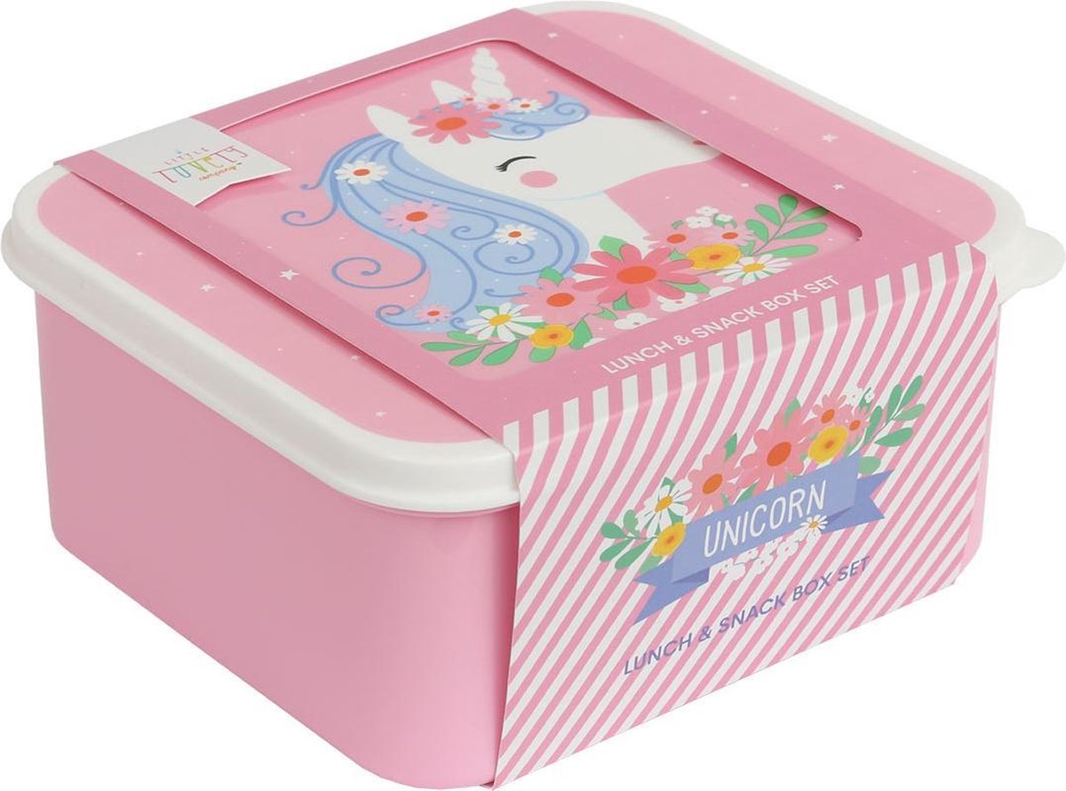  A Little Lovely Company - Brooddoos - Broodtrommel - Lunch &amp; Snack Box Set Van 4 - Eenhoorn