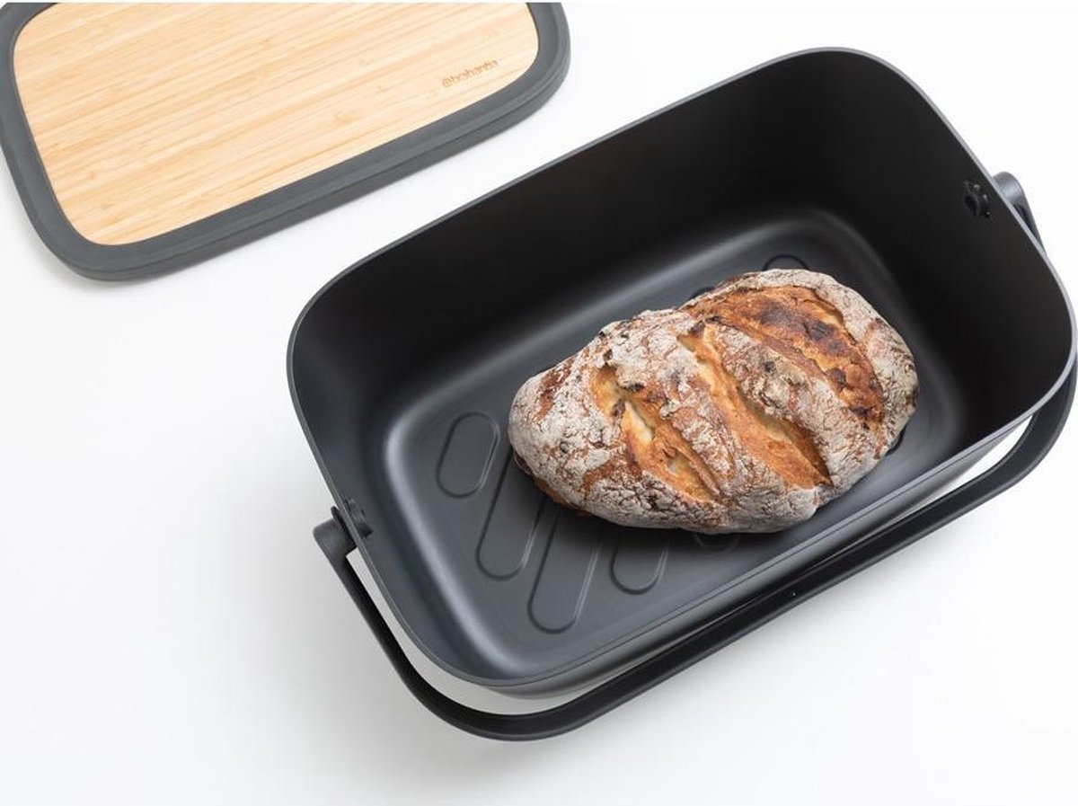  Brabantia Nic Broodtrommel - Met Bamboe Deksel - Dark Grey