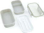  Homra Lunchbox STAQS Grey - Bento Box - 2 Laags Broodtrommel - 3 Compartimenten - Grijs - Lunch To Go - Duurzaam Kunststof - BPA Vrij - 3 Vaks Lunchtrommel Voor Volwassenen - Inclusief Bestek - Magnetron, Diepvries, Vaatwasser Bestendig - Vers Houden