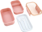  Homra Lunchbox STAQS Pink - Bento Box - 2 Laags Broodtrommel - 3 Compartimenten - Roze - Lunch To Go - Duurzaam Kunststof - BPA Vrij - 3 Vaks Lunchtrommel Voor Volwassenen - Inclusief Bestek - Magnetron, Diepvries, Vaatwasser Bestendig - Vers Houden