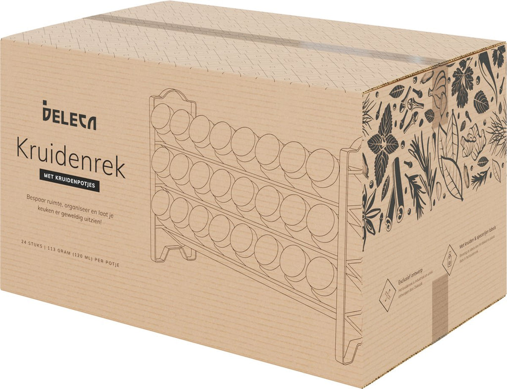  Deleca Kruidenrek Organizer Met 24 Kruidenpotjes - Vierkant - Strooideksel &amp; Labels - Ophangbaar Of Staand - Industrieel / Zwart