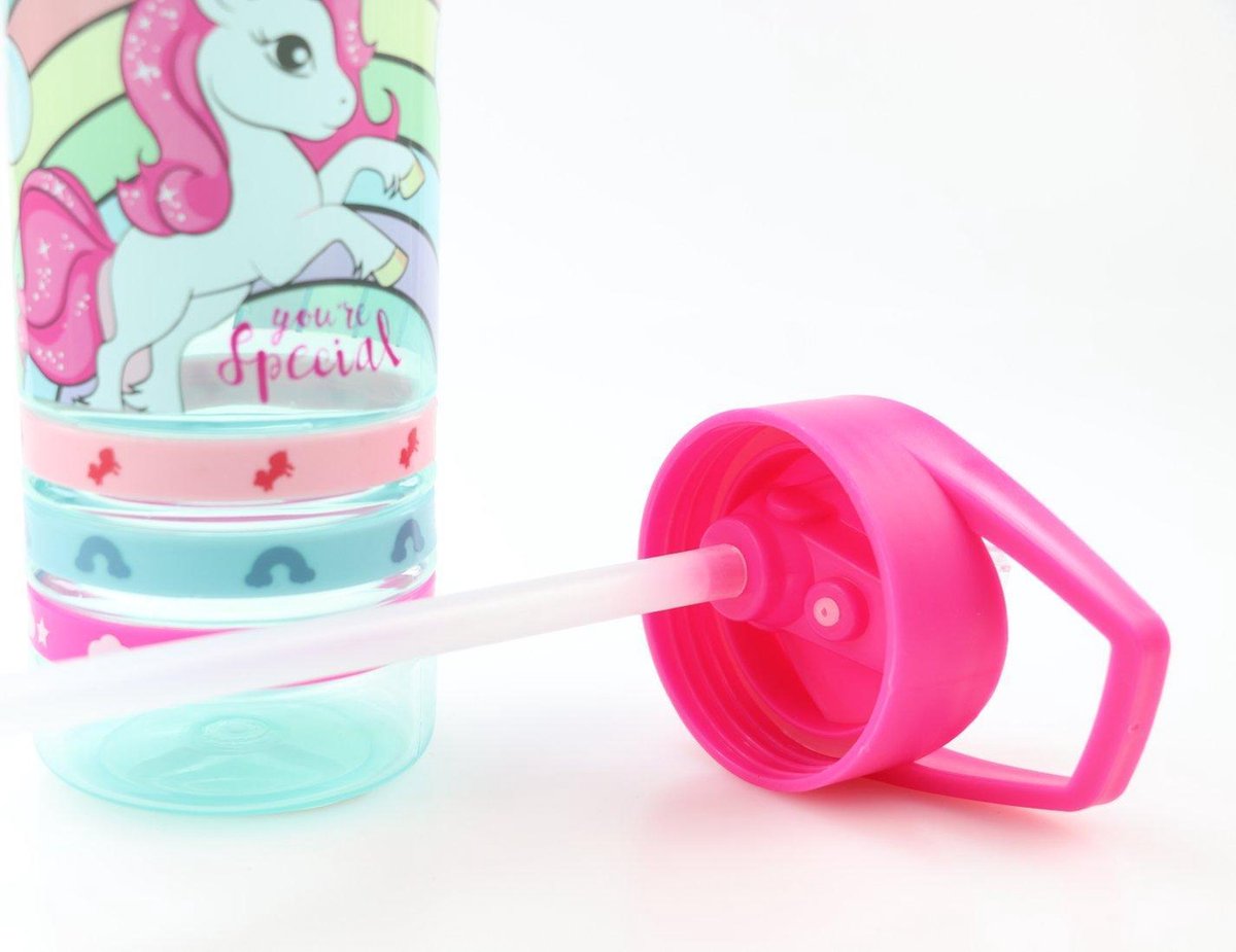  Unicorn Broodtrommel + PET Drinkfles Lichtblauw | Eenhoorn Lunchbox Set Voor Meisjes LS22