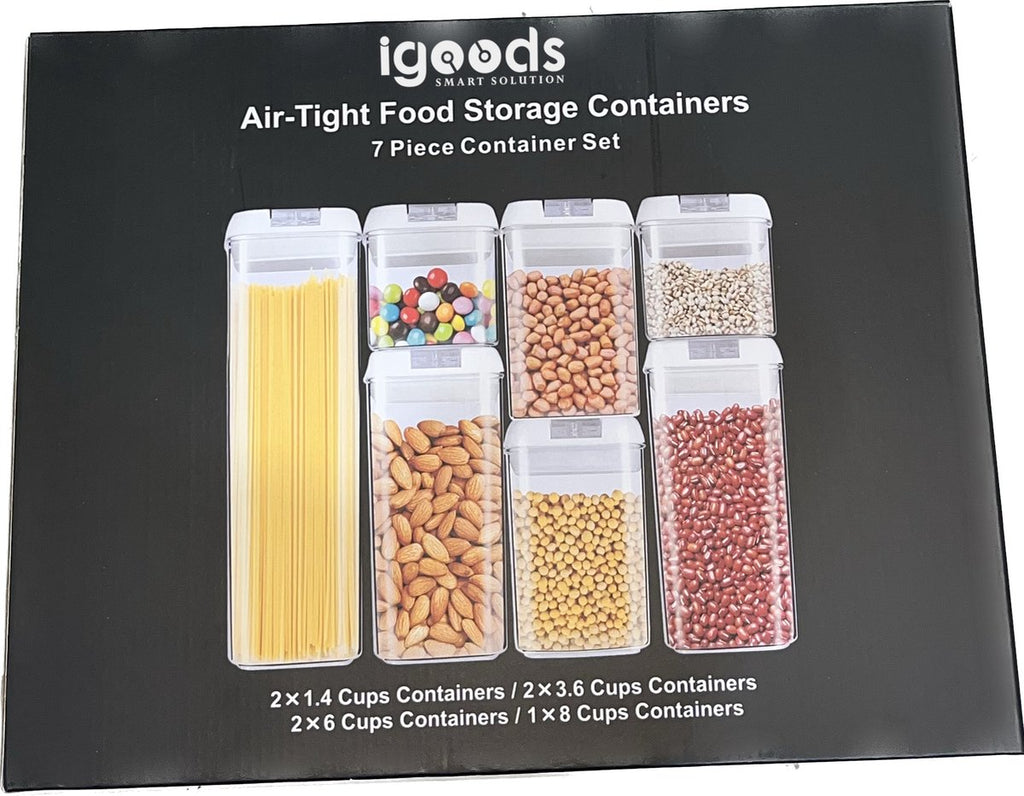  IGOODS - Voorraadpotten - Voorraaddozen- Voorraadboxen 7 Stuks - Met Zwarte Deksel
