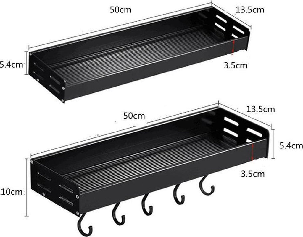 Merkloos TDR - Kruidenrek - Ophangbaar - Inclusief 6 Verplaatsbare Haken Voor Keukengereedschap - 50 Cm - Zwart