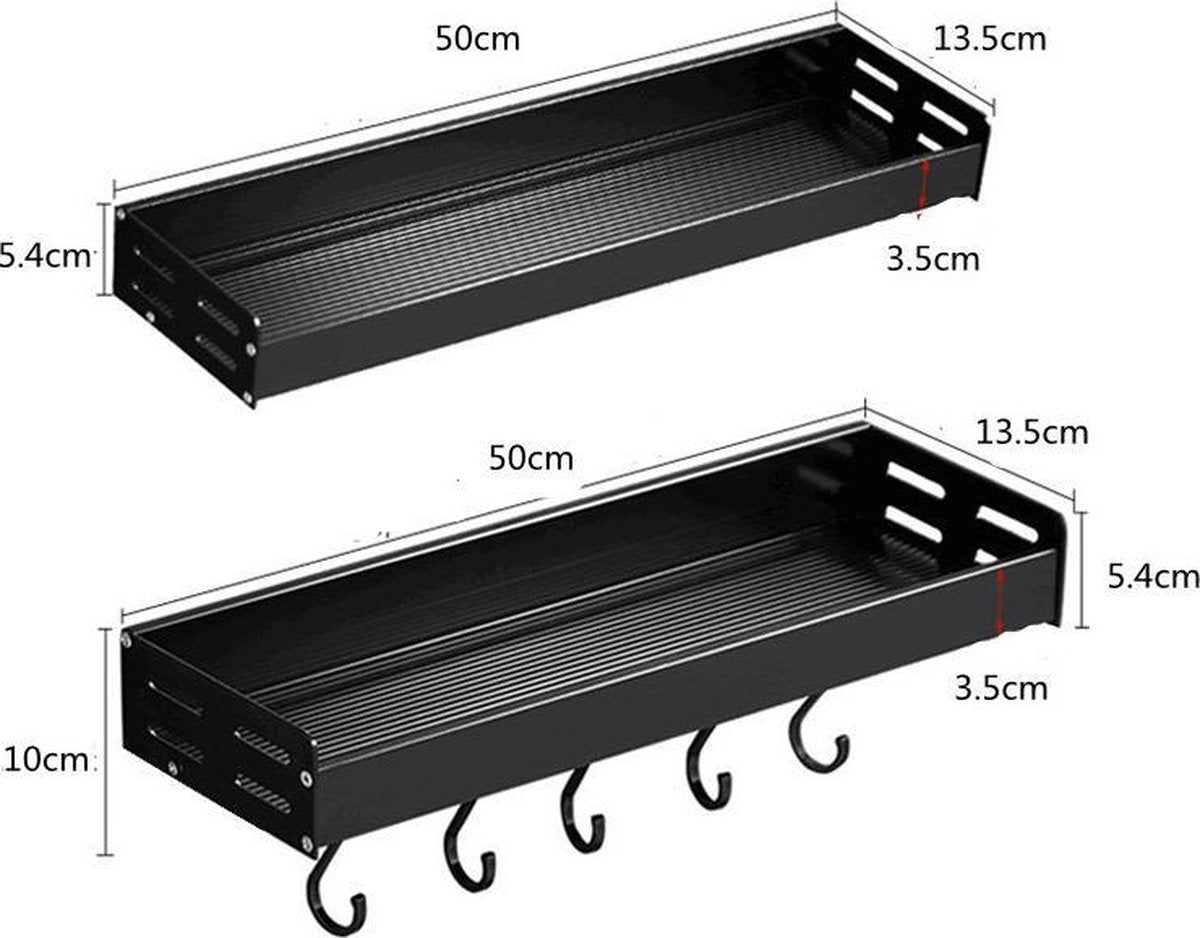 Merkloos TDR - Kruidenrek - Ophangbaar - Inclusief 6 Verplaatsbare Haken Voor Keukengereedschap - 50 Cm - Zwart