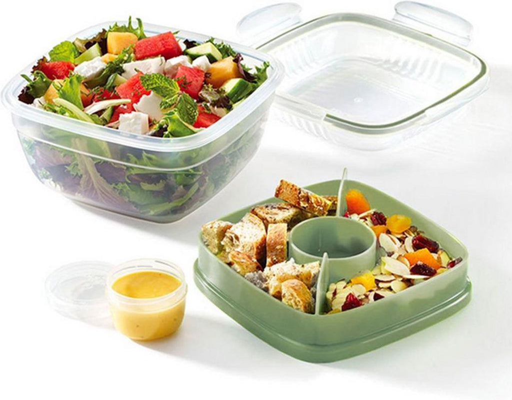  Lock&amp;Lock Saladebox - Salade Lunchbox To Go - Salade To Go - 950 Ml - Lekvrij - Met Verdeelvakjes - Groen