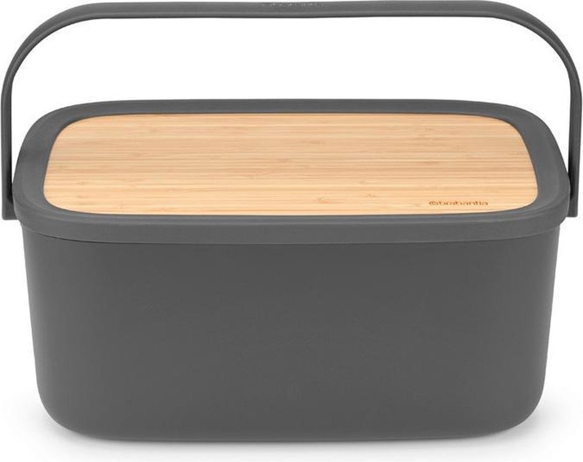  Brabantia Nic Broodtrommel - Met Bamboe Deksel - Dark Grey