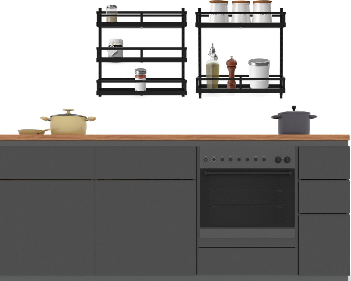  Soome Viljo - Kruidenrek Ophangbaar - Keukenrek - Wandrek - Keuken Organizer - 5 Laags - Verstelbaar - Staal - Zwart - H85xB42.5cm