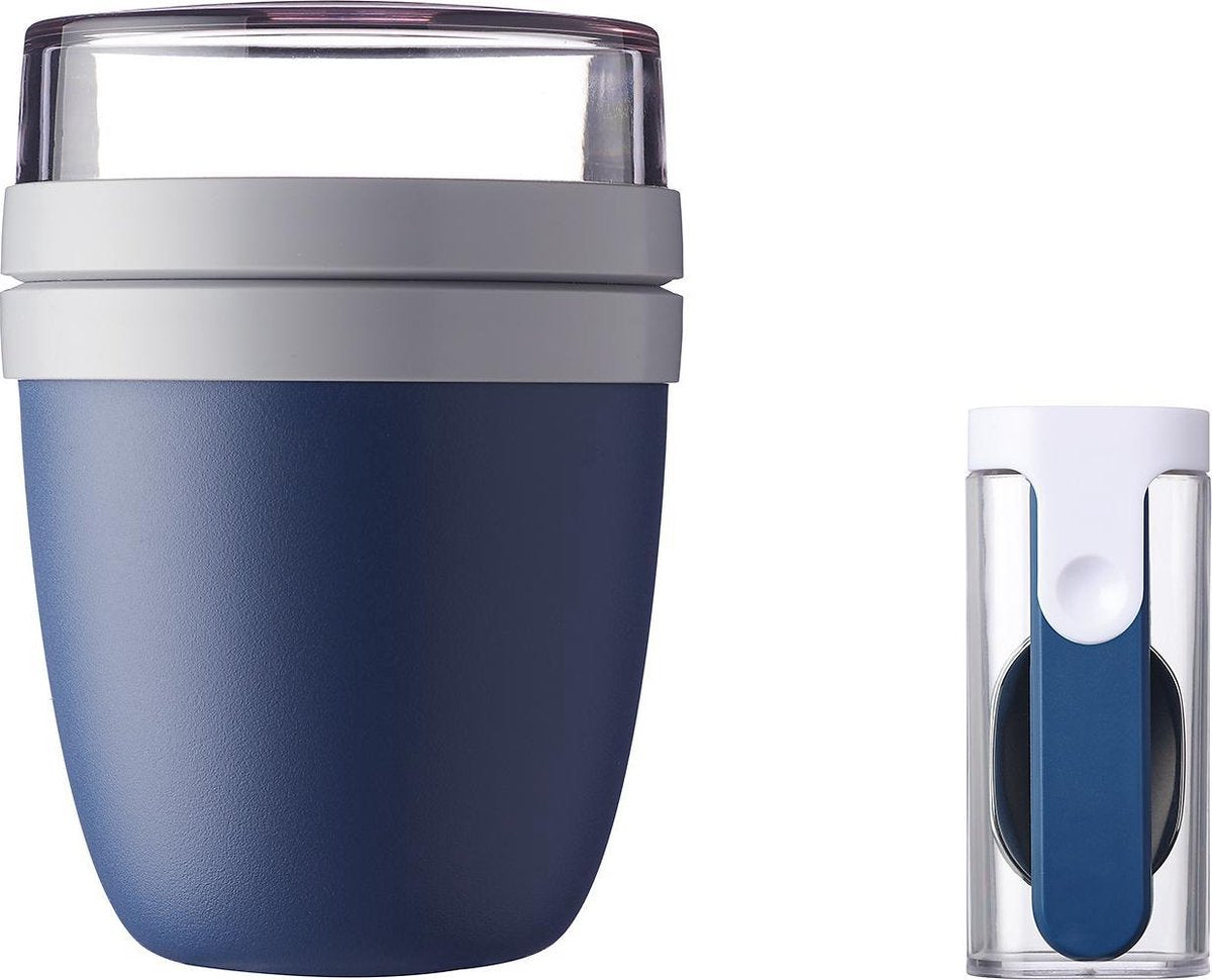  Mepal - Lunchpot + Vouwlepel Ellipse - Nordic Denim - Yoghurtbeker Met Lepel - Muesli Beker To Go - Geschikt Voor Vriezer, Magnetron En Vaatwasser.
