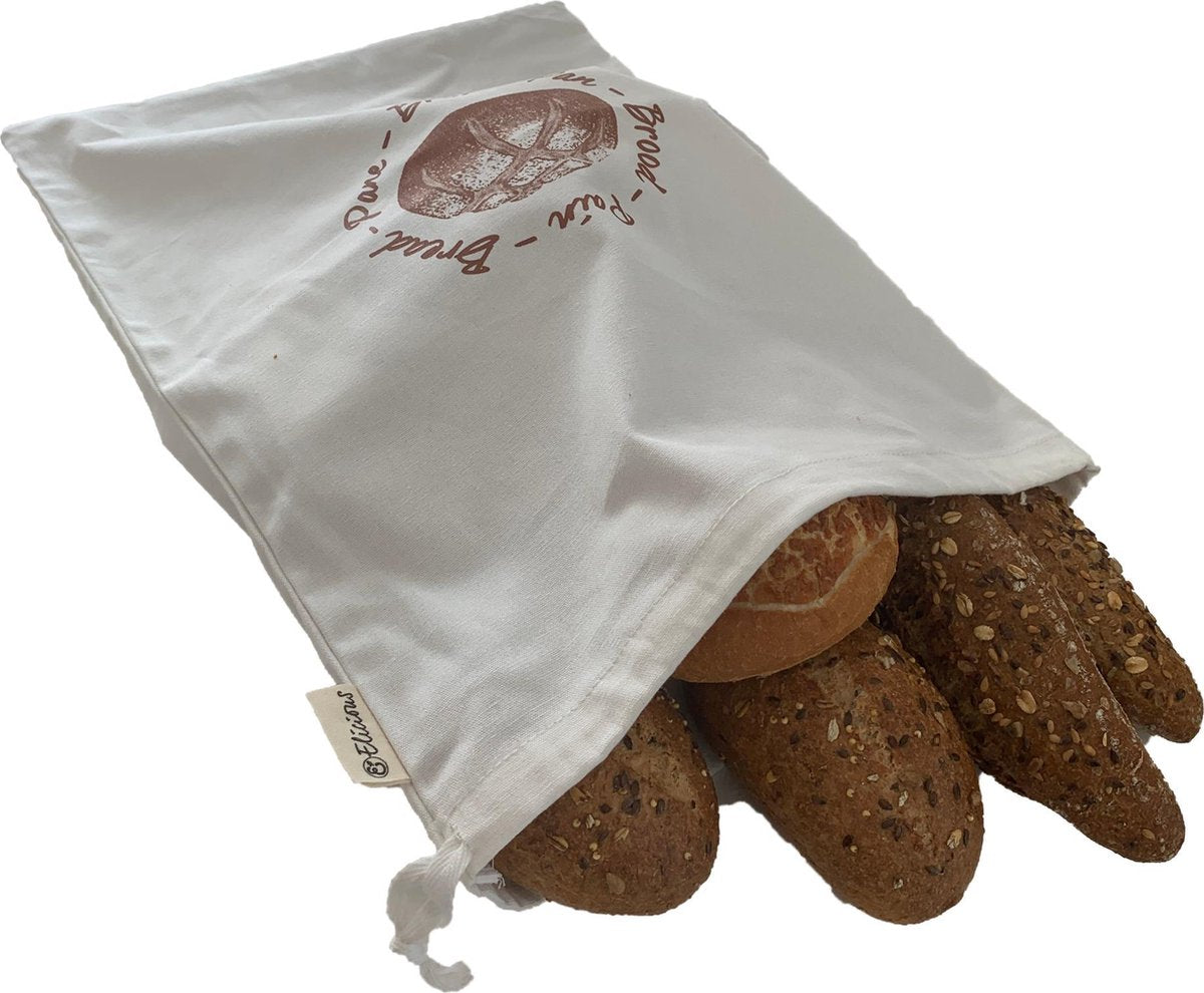  Elicious® - Broodzak - Herbruikbaar - Biologisch Katoen - GOTS Certificaat - Wasbaar - Zero Waste - Herbruikbare Zak