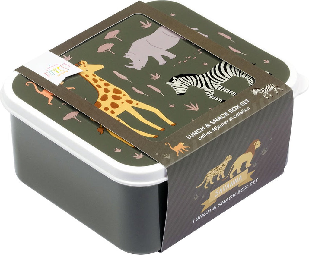  A Little Lovely Company - Brooddoos - Broodtrommel -Lunch &amp; Snack Box Set Van 4 - Savanne