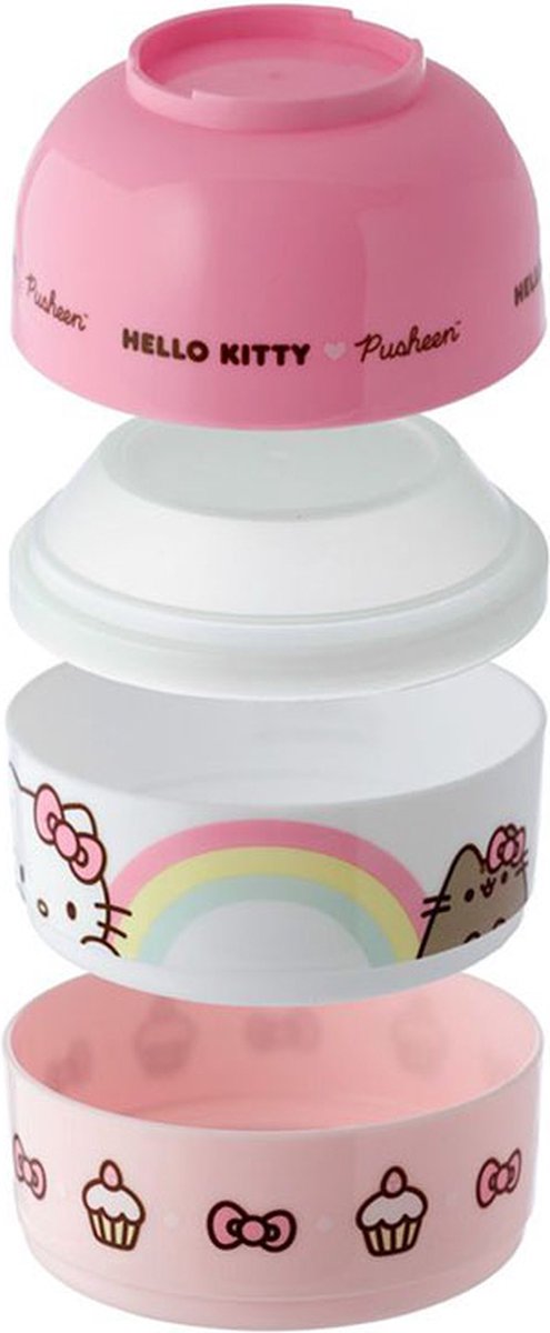  Hello Kitty &amp; Pusheen De Kat - Gestapelde Ronde Bento Box Lunchtrommel