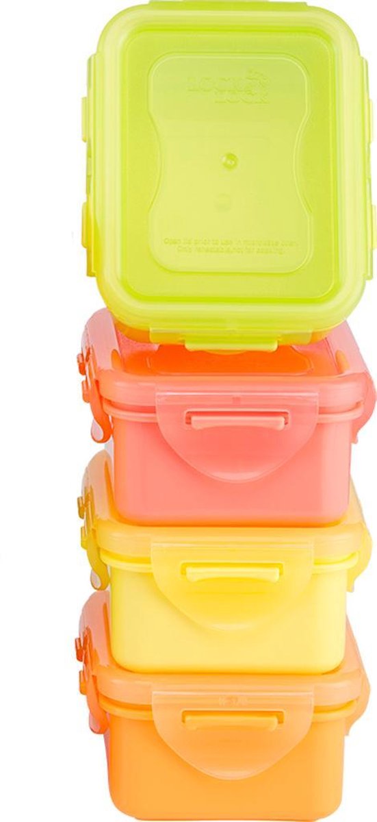  Lock&amp;Lock (mini) Vershoudbakjes Set Met Deksel - Snackdoosjes - Snackbox - Set Van 4 Stuks - Kinderen - Lekvrij - BPA Vrij - Klein - 180 Ml - Multicolor