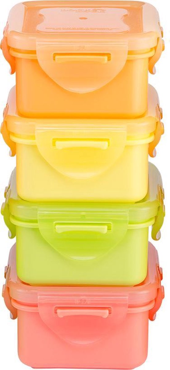  Lock&amp;Lock (mini) Vershoudbakjes Set Met Deksel - Snackdoosjes - Snackbox - Set Van 4 Stuks - Kinderen - Lekvrij - BPA Vrij - Klein - 180 Ml - Multicolor