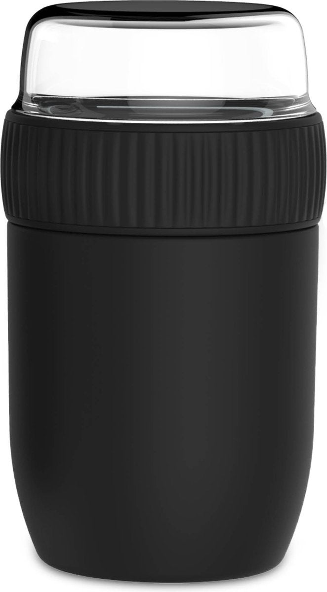  Coninx Thermos Lunchbox - Muesli Beker To Go - Isoleer Lunchpot - Yoghurtbeker To Go - Mueslibeker 840ml (600ml+240ml) - RVS / Zwart