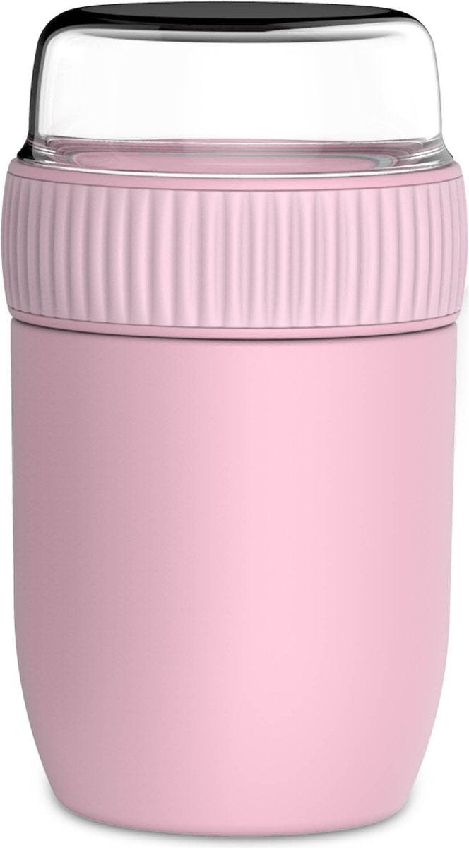  Coninx Thermos Lunchbox - Muesli Beker To Go - Isoleer Lunchpot - Yoghurtbeker To Go - Mueslibeker 840ml (600ml+240ml) - RVS / Roze