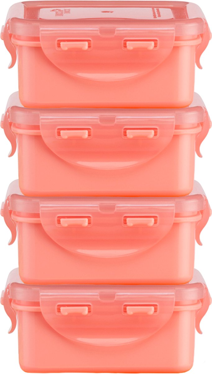  Lock&amp;Lock (mini) Vershoudbakjes Set Met Deksel - Snackdoosjes - Snackbox - Babyvoeding Bewaarbakjes - Set Van 4 Stuks - Roze - 180 Ml - Kinderen En Volwassenen - Lekvrij - BPA Vrij
