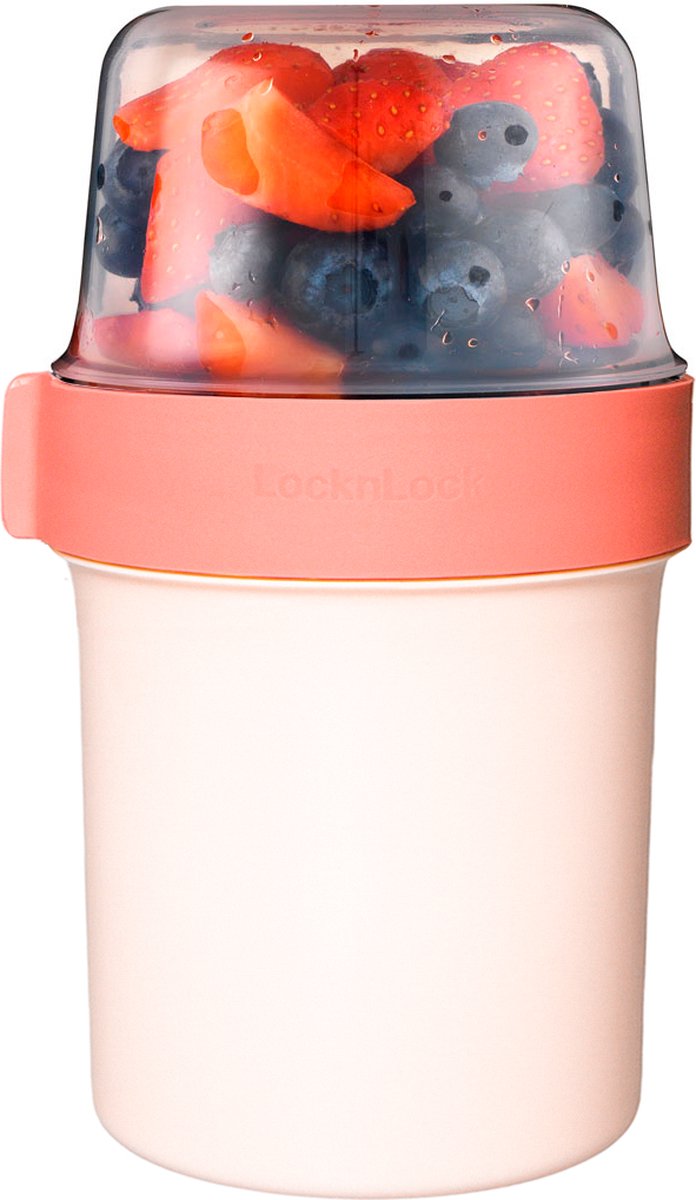  Lock&amp;Lock Yoghurtbeker - Yoghurt Beker To Go - Muesli Beker To Go - Lunchpot - Lunchbeker - Medium - 560 Ml + 310 Ml - Roze