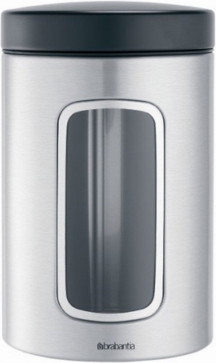  Brabantia Voorraadbus - 1,4 L - Matt Steel Fingerprint Proof / Matt Black Deksel - Met Venster