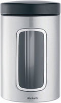  Brabantia Voorraadbus - 1,4 L - Matt Steel Fingerprint Proof / Matt Black Deksel - Met Venster