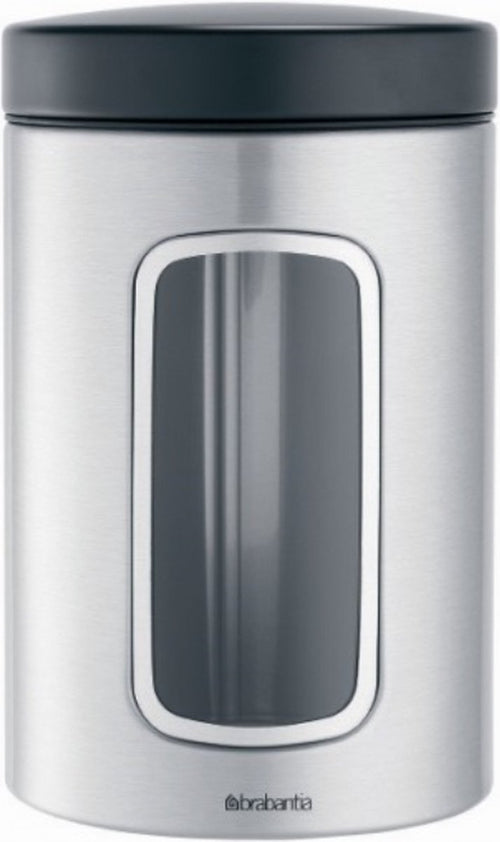  Brabantia Voorraadbus - 1,4 L - Matt Steel Fingerprint Proof / Matt Black Deksel - Met Venster