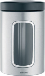  Brabantia Voorraadbus - 1,4 L - Matt Steel Fingerprint Proof / Matt Black Deksel - Met Venster
