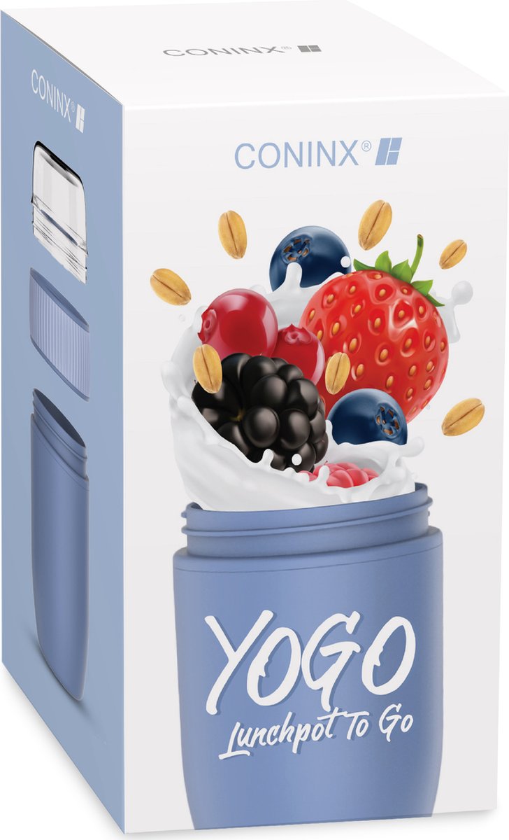  Coninx Yoghurtbeker To Go - Muesli Beker To Go - Lunchbeker - Mueslibeker 640ml ( 450ml+190ml ) - Blauw