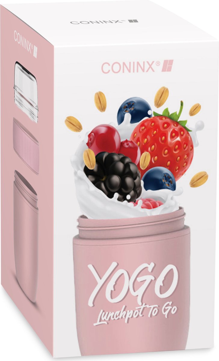  Coninx Yoghurtbeker To Go - Muesli Beker To Go - Lunchbeker - Mueslibeker 640ml (450ml+190ml) - Roze