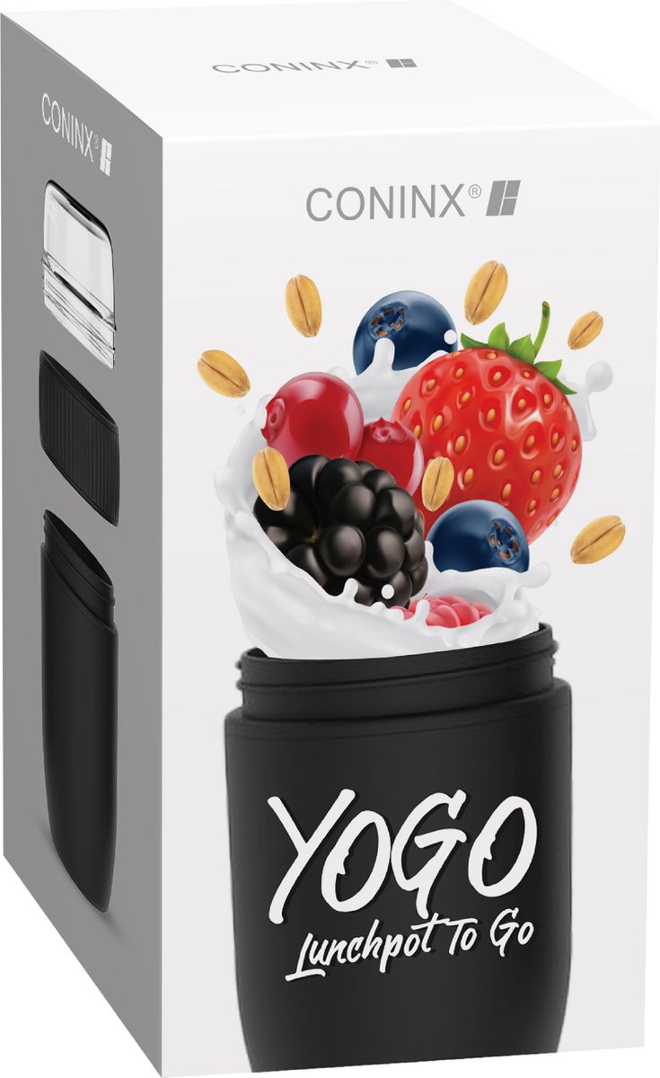  Coninx Yoghurtbeker To Go - Muesli Beker To Go - Lunchbeker - Mueslibeker 640ml (450ml+190ml) - Zwart