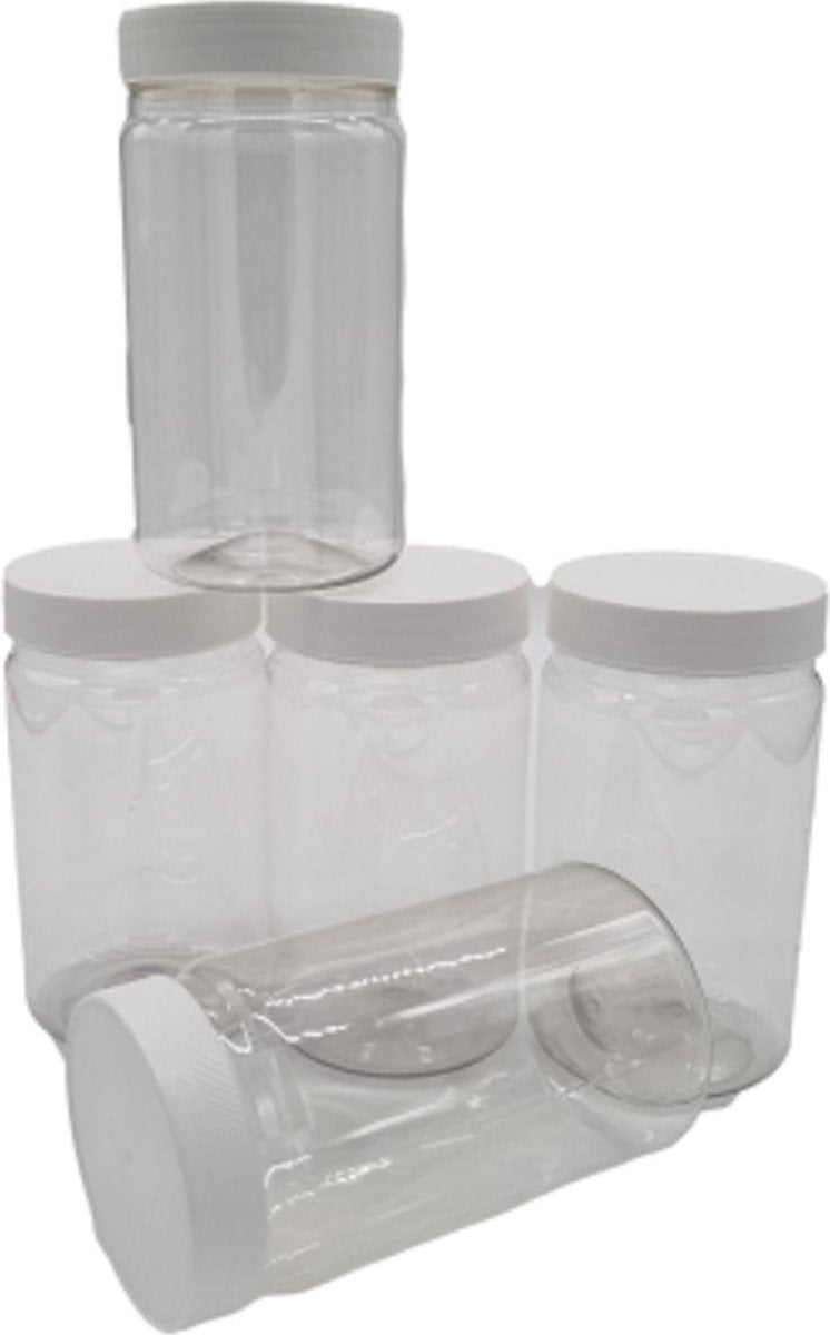  Ariko Jar | Lichtgewicht Kunststof Pot Met Schroefdeksel | 750ml | Potje Met Witte Deksel | Voorraadpot | Hervulbaar
