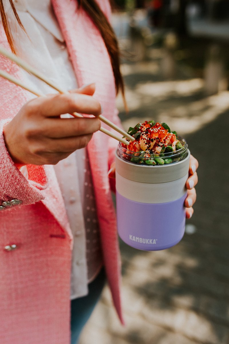  Kambukka Bora - Lunchbox - 600 Ml - Voedselcontainer Houdt 9 Uur Warm &amp; 100 % Lekvrij - Digital Lavender