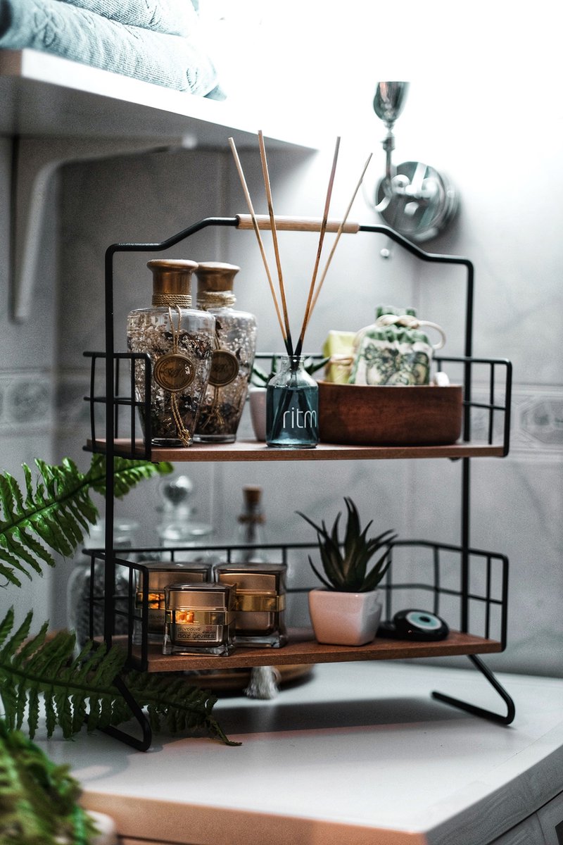  Metalen Keuken Etagere 2 Laags Van Naturn Living | Keuken Opbergrek | Kruidenpotjes Rek | Kruiden Organizer | Keuken Rek Specerijen | Mat Zwart